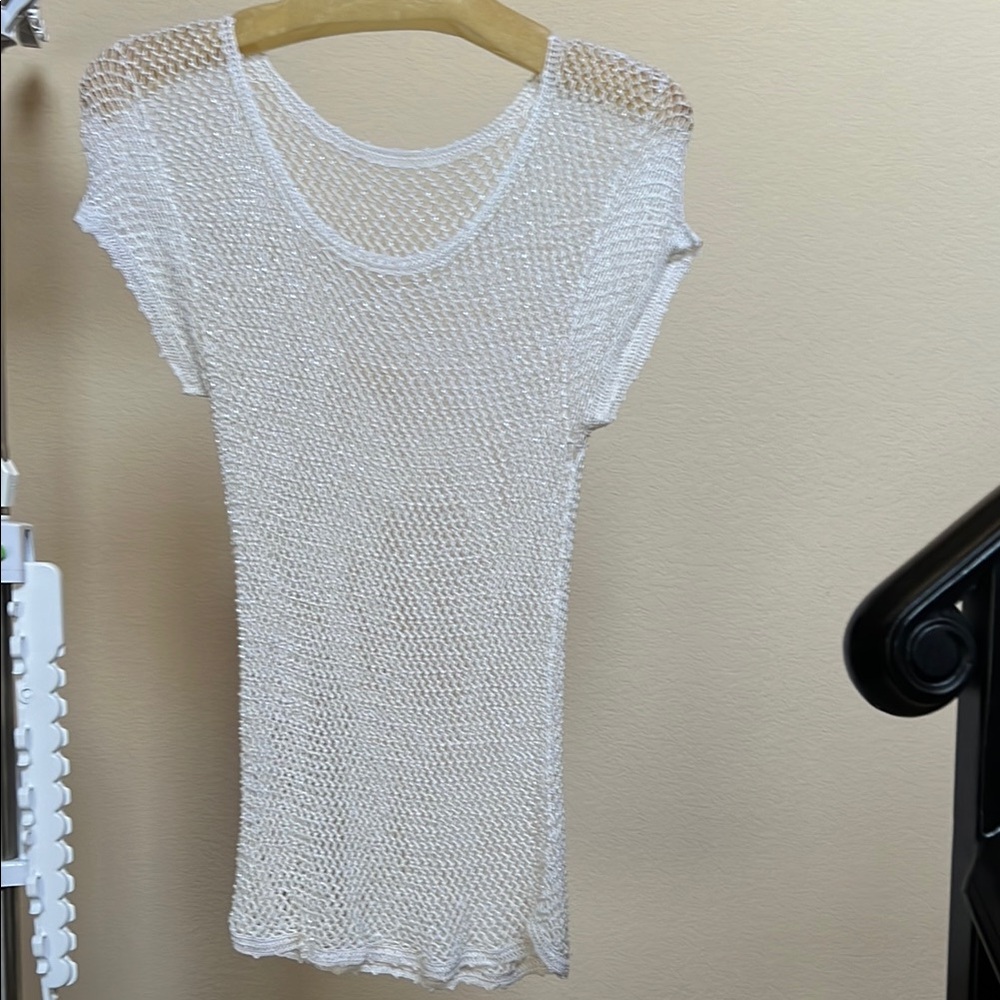 Beaded White Mesh Knit Top